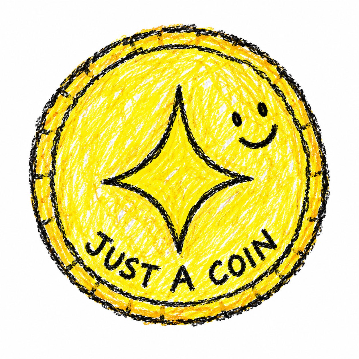 A hand-drawn golden coin with a little smile and a four-point star